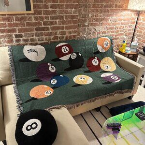 Stussy 8 Ball Billiards Throw Blanket / Vintage Tapestry